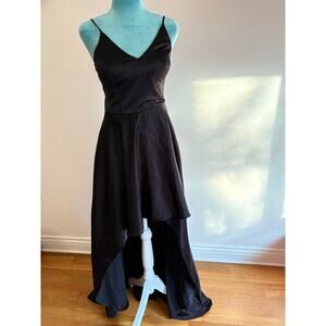 B Darlin Black Satin High-Low Formal Dress Goth Prom Minimalist 1/2 vampy dark